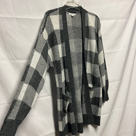 American Eagle Check Print Open Front Cardigan Size Small Long Line - Picture 3 of 6